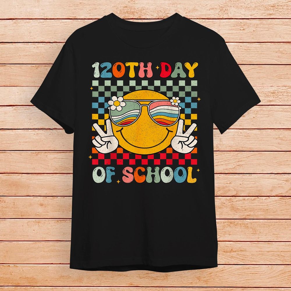 Happy 120th Day Of School Groovy 120 Days Of School Teacher Shirt Unisex Standard T-Shirt black s